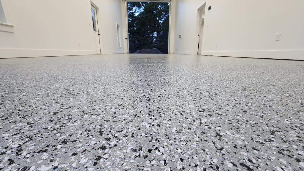 Grey epoxy flake garage floor
